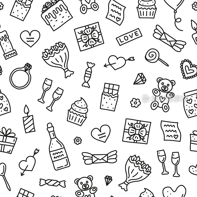 Seamless pattern with Valentine's day icons.